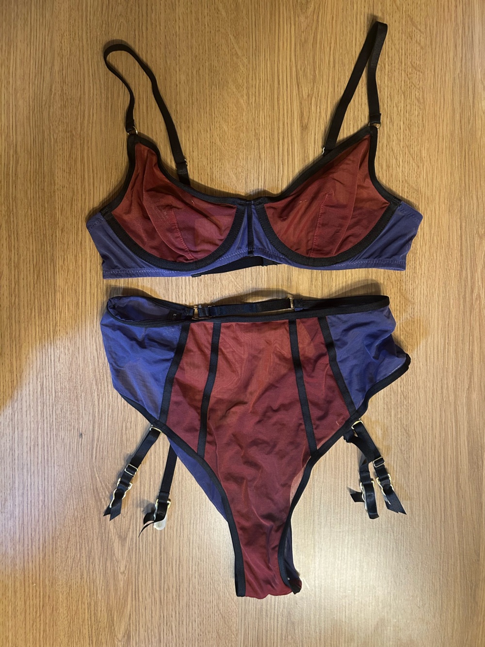 Blush Two-Tone Burgundy and Blue Lingerie Set